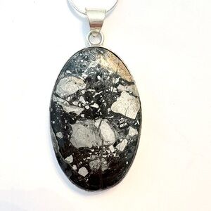 Beautiful. 2 inch, 925 silver, Meligano Jasper on a silver chain.